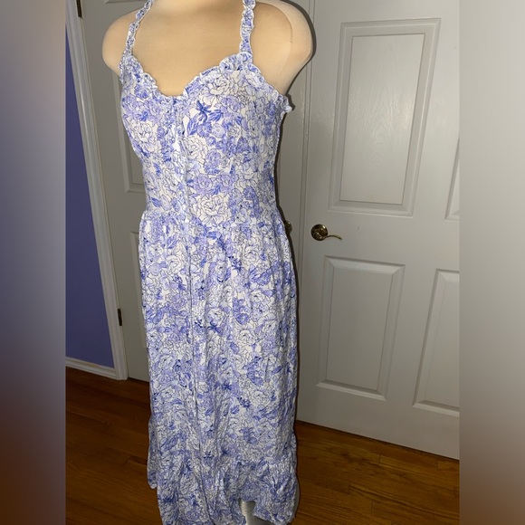 Patrons of Peace Blue & White Floral Maxi Dress Size M Boho Chic Spring Summer - Picture 4 of 10